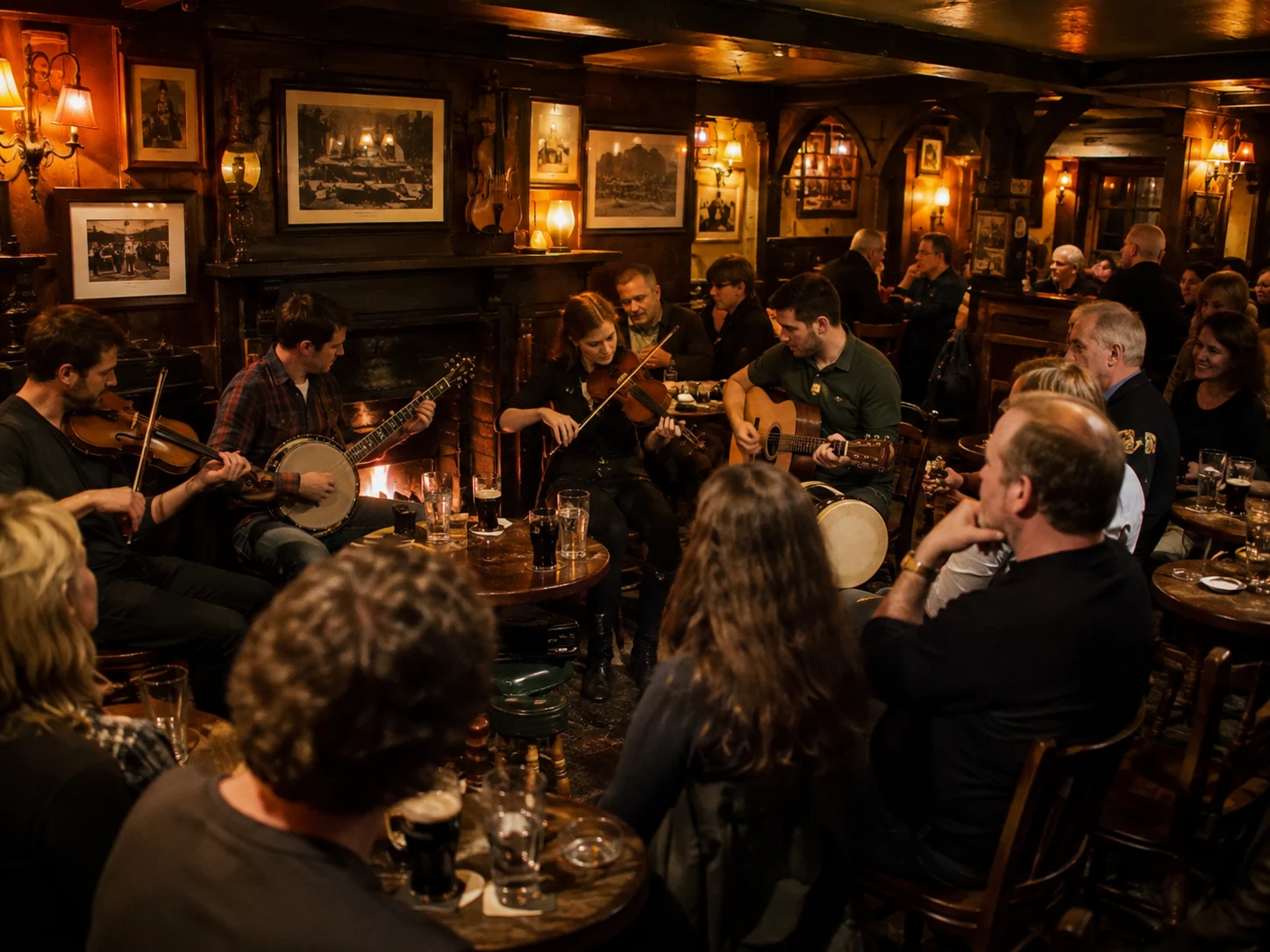 Illustrative traditional Irish music session in a pub
