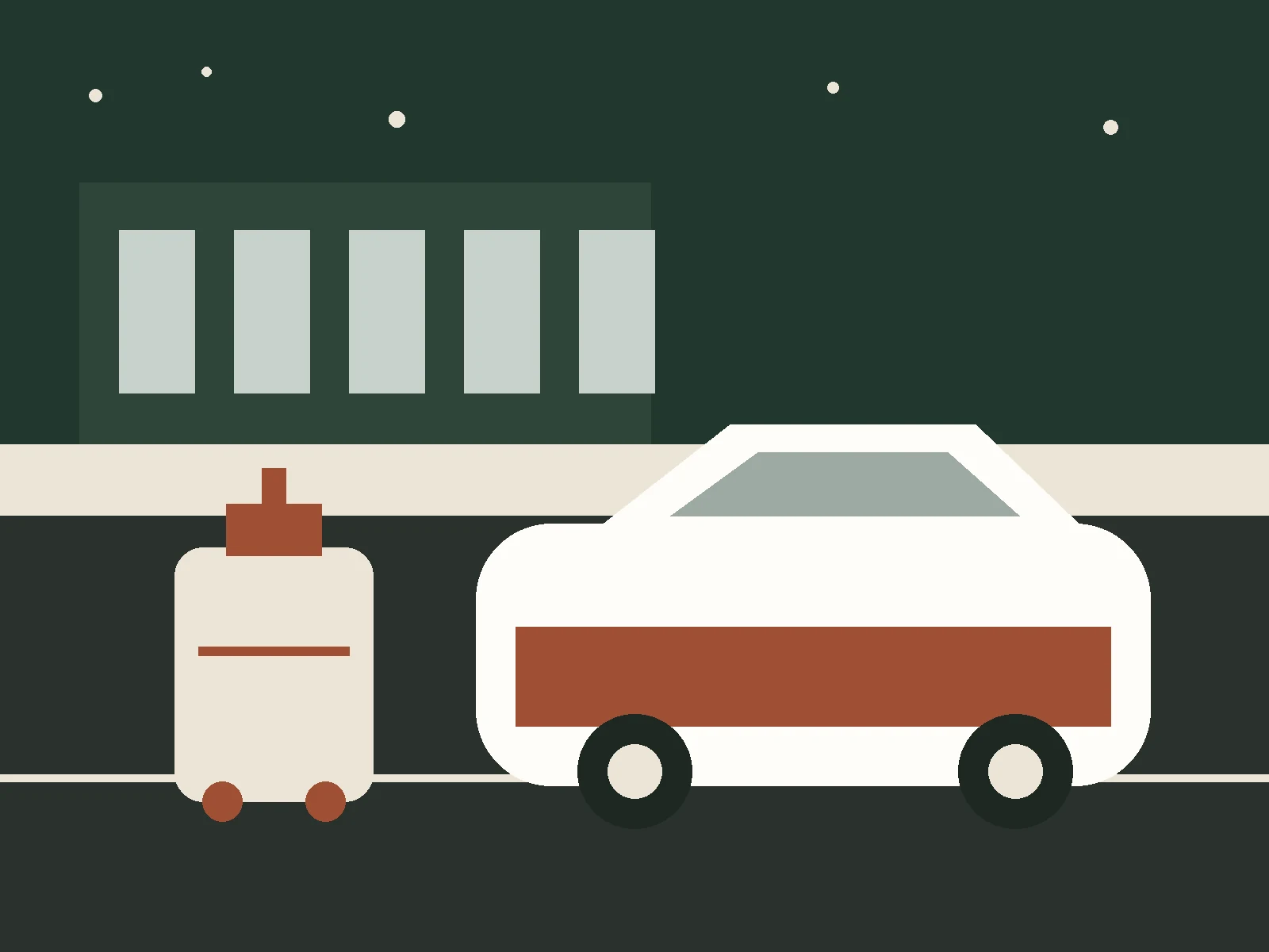 Generic editorial illustration of a private airport transfer with luggage